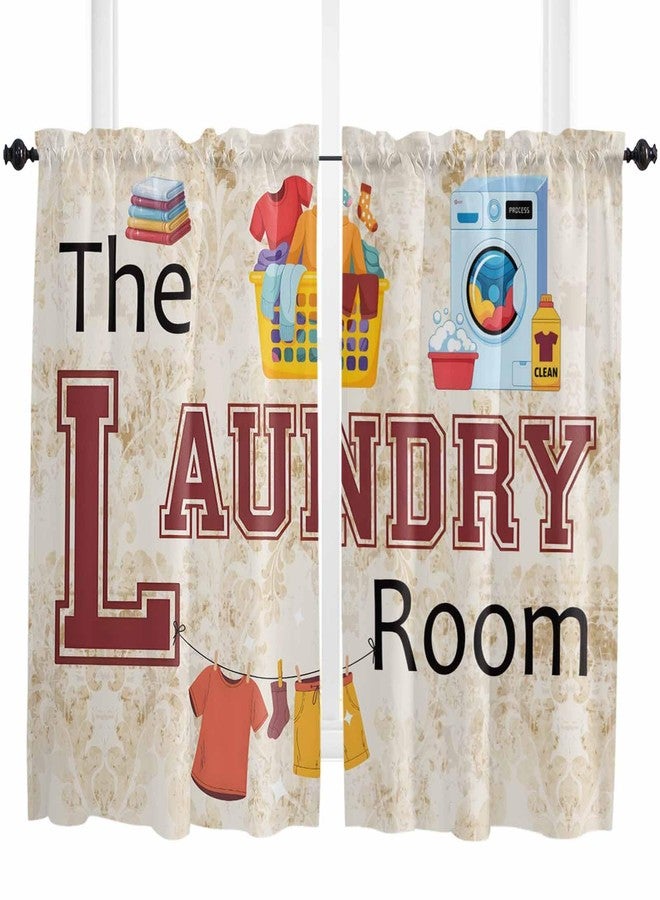 Jolunifun Laundry Room Kitchen Curtain 45 Inch Length,Yellow White Small Short Tiers Curtains Drape,2 Panel Watercolor Window Treatment Rod Pocket Drapery Panels Curtains for Laundry Room/Kitchen Windows 55x45 - Image 1